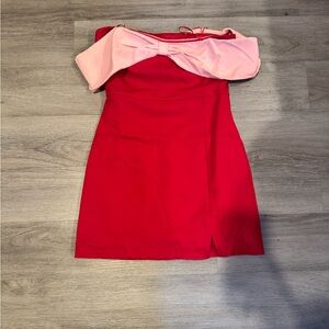 Elegant Red and Pink Off-Shoulder Dress from pink lily
